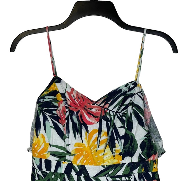 Jodi Kristopher Tropical Tie Front Summer Dress Strap Linen Blend 1 Women NWT - Picture 2 of 8